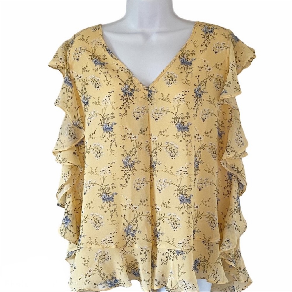 Max Studio Yellow Ruffle Blouse Large